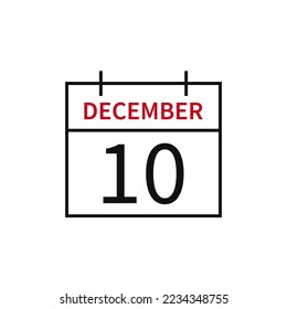 Calendar with date 10 december, line icon month name and date. Flat vector illustration for UI graphic design.