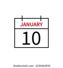 Calendar with date 10 january, line icon month name and date. Flat vector illustration for UI graphic design.