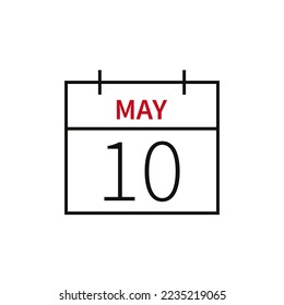 Calendar with date 10 may, line icon month name and date. Flat vector illustration for UI graphic design.