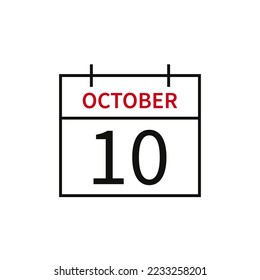 Calendar with date 10 october, line icon month name and date. Flat vector illustration for UI graphic design.