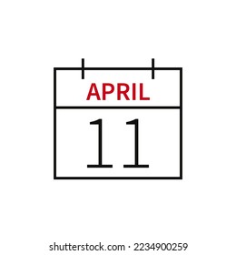 Calendar with date 11 april, line icon month name and date. Flat vector illustration for UI graphic design.
