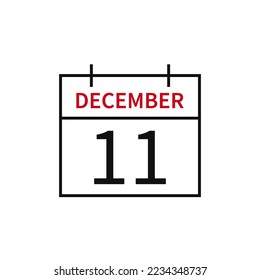 Calendar with date 11 december, line icon month name and date. Flat vector illustration for UI graphic design.