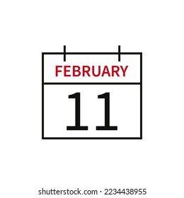 Calendar with date 11 february, line icon month name and date. Flat vector illustration for UI graphic design.
