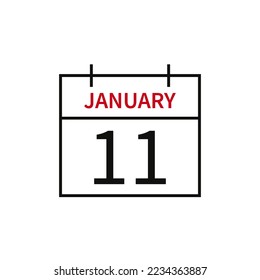 Calendar with date 11 january, line icon month name and date. Flat vector illustration for UI graphic design.