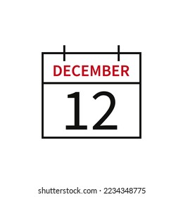 Calendar with date 12 december, line icon month name and date. Flat vector illustration for UI graphic design.