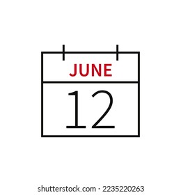 Calendar with date 12 june, line icon month name and date. Flat vector illustration for UI graphic design.