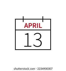 Calendar with date 13 april, line icon month name and date. Flat vector illustration for UI graphic design.
