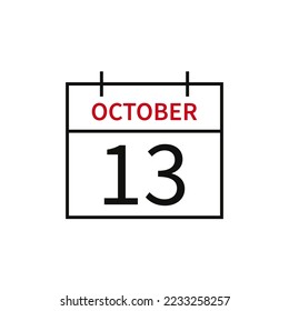 Calendar with date 13 october, line icon month name and date. Flat vector illustration for UI graphic design.