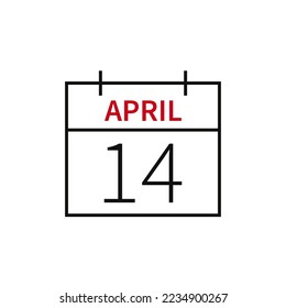 Calendar with date 14 april, line icon month name and date. Flat vector illustration for UI graphic design.