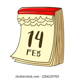 Calendar with date 14 FEB. Valentine's day. Isolated on white background. Vector illustration. Cartoon