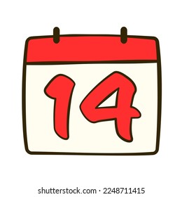 Calendar with date 14 FEB. Valentine's day. Cartoon icon. Vector illustration