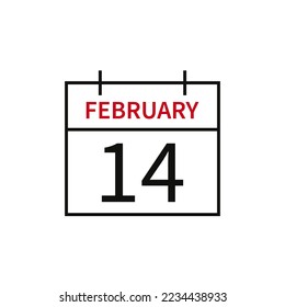 Calendar with date 14 february, line icon month name and date. Flat vector illustration for UI graphic design.