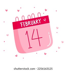 Calendar with the date 14 February. Calendar Valentine's Day.