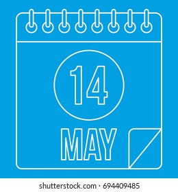 Calendar with the date 14th May icon blue outline style isolated vector illustration. Thin line sign
