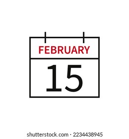 Calendar with date 15 february, line icon month name and date. Flat vector illustration for UI graphic design.