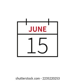 Calendar with date 15 june, line icon month name and date. Flat vector illustration for UI graphic design.