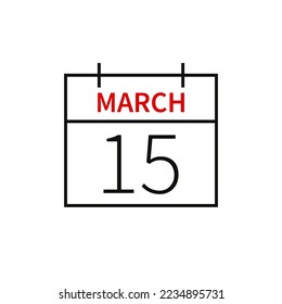 Calendar with date 15 march, line icon month name and date. Flat vector illustration for UI graphic design.