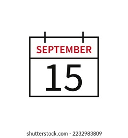 Calendar with date 15 september, line icon month name and date. Flat vector illustration for UI graphic design.
