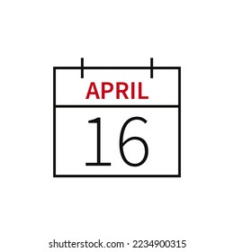 Calendar with date 16 april, line icon month name and date. Flat vector illustration for UI graphic design.