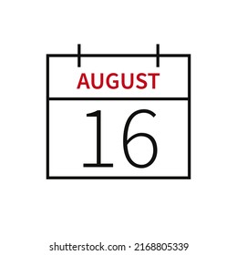Kalender mit dem Datum 16. August, Zeilensymbol Monatsname und Datum. Flache Vektorgrafik für UI-Grafikdesign.