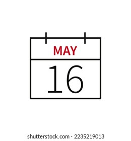 Calendar with date 16 may, line icon month name and date. Flat vector illustration for UI graphic design.