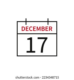 Kalender mit Datum 17. Dezember, Zeilensymbol Monat Name und Datum. Flache Vektorgrafik für UI-Grafikdesign.
