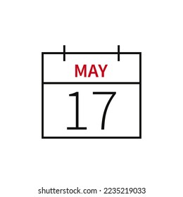 Calendar with date 17 may, line icon month name and date. Flat vector illustration for UI graphic design.