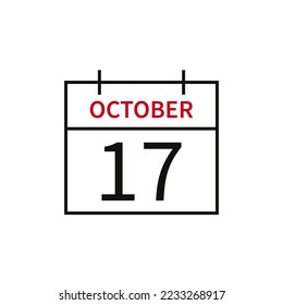 Calendar with date 17 october, line icon month name and date. Flat vector illustration for UI graphic design.