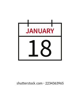 Calendar with date 18 january, line icon month name and date. Flat vector illustration for UI graphic design.