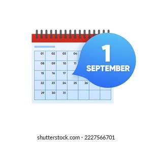 Calendar date 1th september day of the month. Event schedule date. Meeting appointment time. Vector illustration.