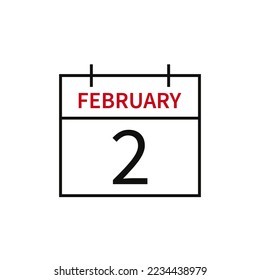 Calendar with date 2 february, line icon month name and date. Flat vector illustration for UI graphic design.