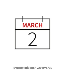 Calendar with date 2 march, line icon month name and date. Flat vector illustration for UI graphic design.