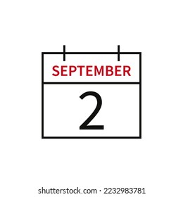 Calendar with date 2 september, line icon month name and date. Flat vector illustration for UI graphic design.