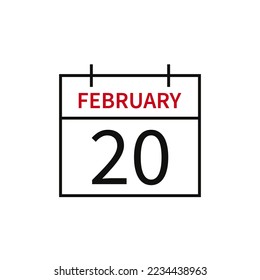 Calendar with date 20 february, line icon month name and date. Flat vector illustration for UI graphic design.