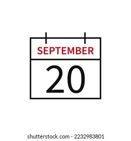 Calendar with date 20 september, line icon month name and date. Flat vector illustration for UI graphic design.