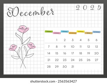 A calendar with the date 2025 December month