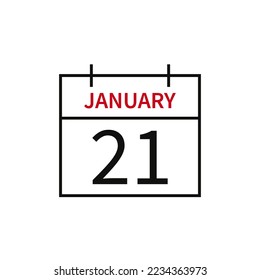 Calendar with date 21 january, line icon month name and date. Flat vector illustration for UI graphic design.