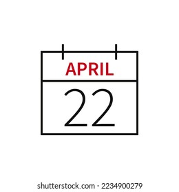 Calendar with date 22 april, line icon month name and date. Flat vector illustration for UI graphic design.
