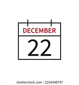 Calendar with date 22 december, line icon month name and date. Flat vector illustration for UI graphic design.