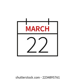 Calendar with date 22 march, line icon month name and date. Flat vector illustration for UI graphic design.