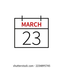 Calendar with date 23 march, line icon month name and date. Flat vector illustration for UI graphic design.