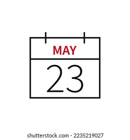 Calendar with date 23 may, line icon month name and date. Flat vector illustration for UI graphic design.