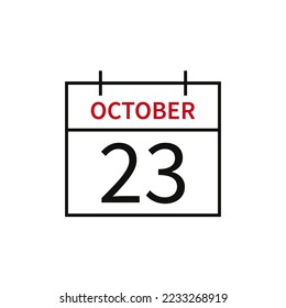 Calendario con fecha 23 de octubre, icono de línea nombre y fecha de mes. Ilustración vectorial plana para el diseño gráfico de la interfaz de usuario.