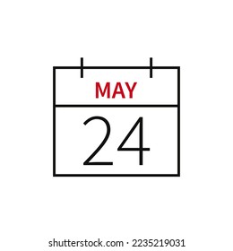 Calendar with date 24 may, line icon month name and date. Flat vector illustration for UI graphic design.