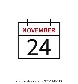 Calendar with date 24 november, line icon month name and date. Flat vector illustration for UI graphic design.