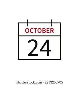 Calendar with date 24 october, line icon month name and date. Flat vector illustration for UI graphic design.