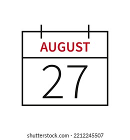 Calendar with date 27 august, line icon month name and date. Flat vector illustration for UI graphic design. svg