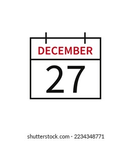 Calendar with date 27 december, line icon month name and date. Flat vector illustration for UI graphic design.