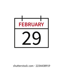 Calendar with date 29 february, line icon month name and date. Flat vector illustration for UI graphic design.