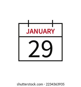 Calendar with date 29 january, line icon month name and date. Flat vector illustration for UI graphic design.